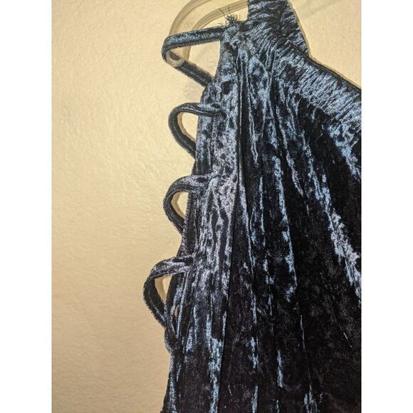 Womens Entro Blue Velvet Ladder Sleeve Off The Shoulder Top Sz M - Picture 8 of 11